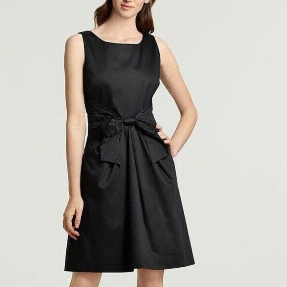 Kate Spade Women’s Jillian Dress Sz 10 Bow Solid Black Cotton Blend Sleeveless - Picture 1 of 2